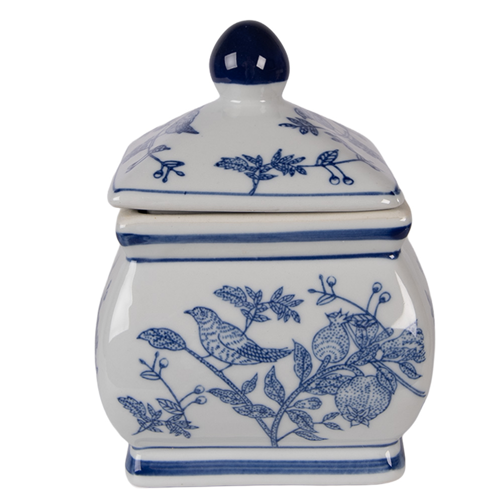 [6CE2391] Barattolo per decorazioni con coperchio Bianco Blu 13x13x17 cm
