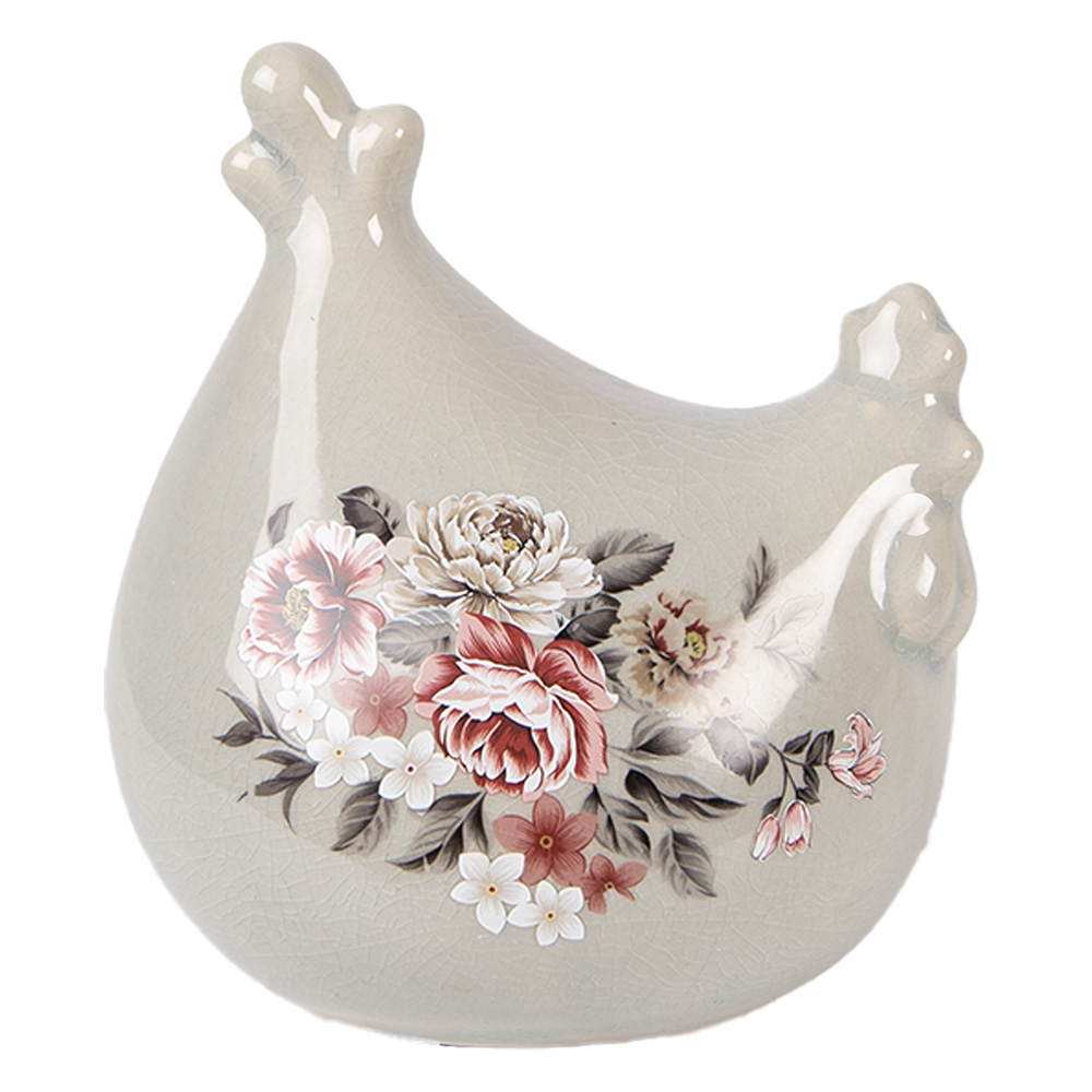 [6CE2400] Decorazione Gallina Grigio Rosa 12x11x13 cm