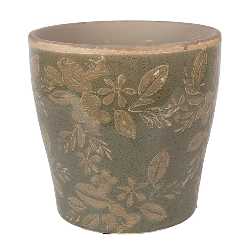 [6CE2410L] Vaso Porta Pianta Verde Marrone Ø 14x13 cm