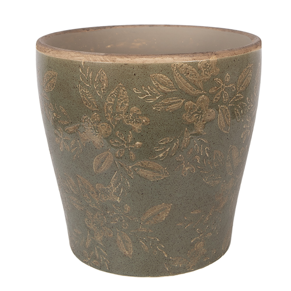 [6CE2410XL] Vaso Porta Pianta Verde Marrone Ø 18x17 cm