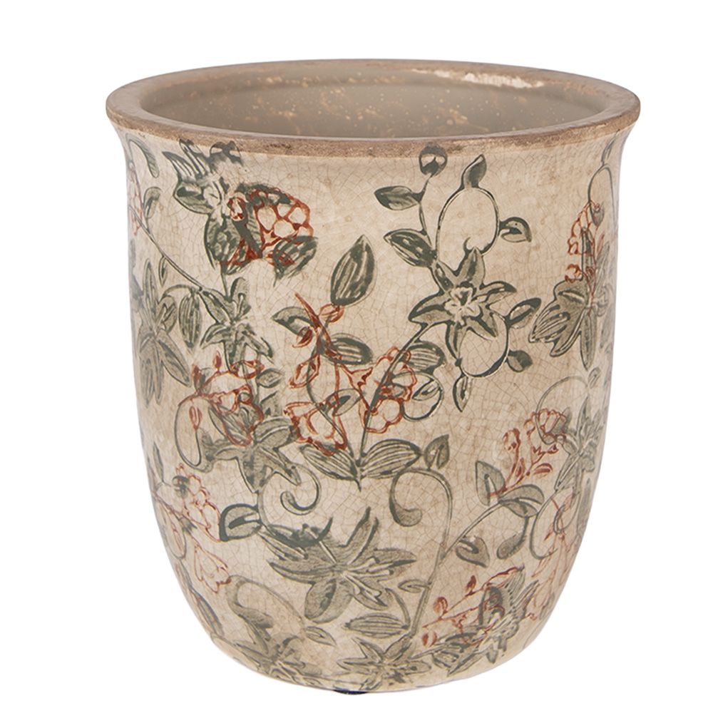 [6CE2415M] Pot de fleurs d'intérieur Beige Vert Ø 15x15 cm