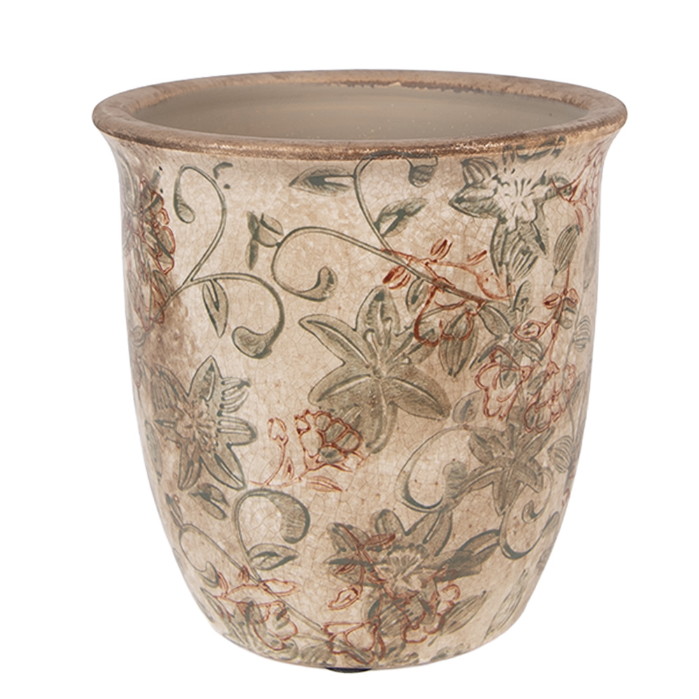[6CE2415S] Vaso Porta Pianta Beige Verde Ø 13x13 cm