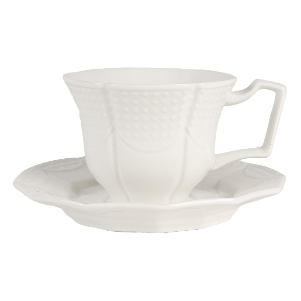 [6CEKS0009] Kaffeetasse mit Untertasse Weiß 12x9x6 / Ø 14x2 cm / 175 ml