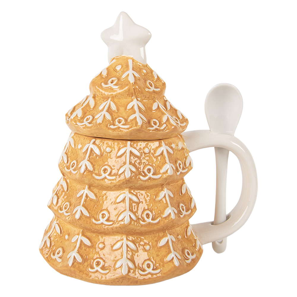 [6CEMU0212] Mok met deksel en lepel 16x12x18 cm / 350 ml