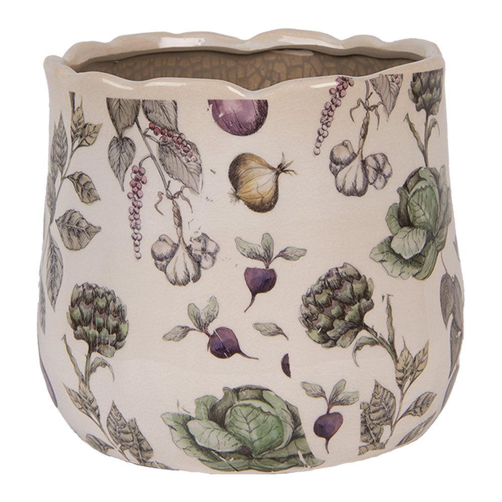 [6CETKG0001M] Vaso Porta Pianta Beige Verde Ø 18x16 cm