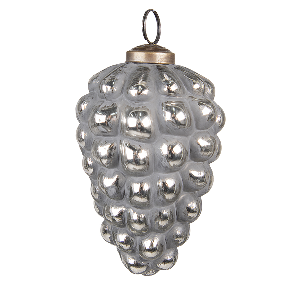 [6GL3751] Boule de Noël Gris Argent Ø 7x10 cm