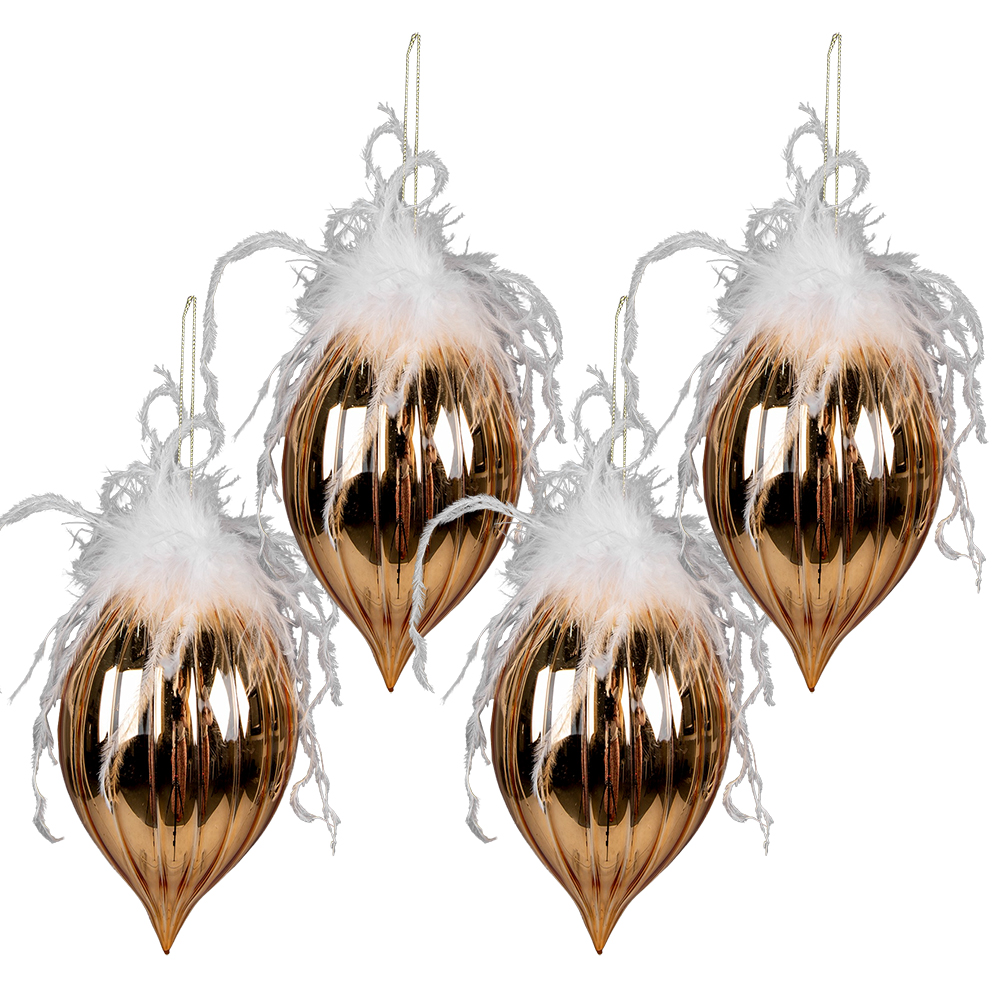 [6GL3934] Boule de Noël XL Or, Blanc set 4 Ø 10x20 cm