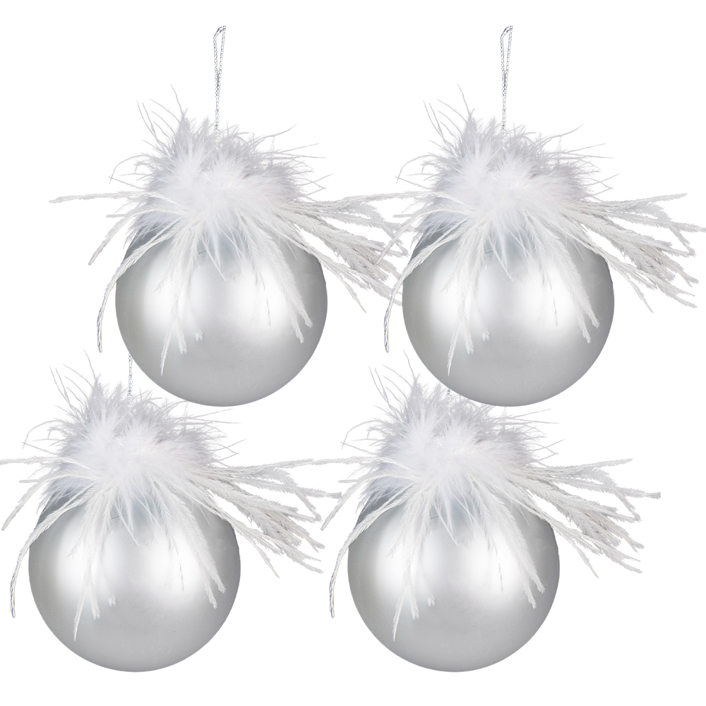 [6GL3939] Boule de Noël Argent, Blanc set 4 Ø 10x10 cm