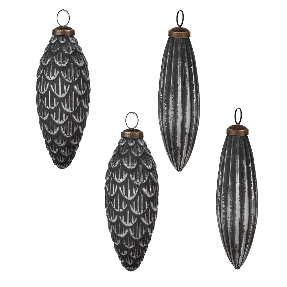 [6GL4510] Boules de Noël set de 4 Gris 32x14x8 cm / Ø 8x15 cm
