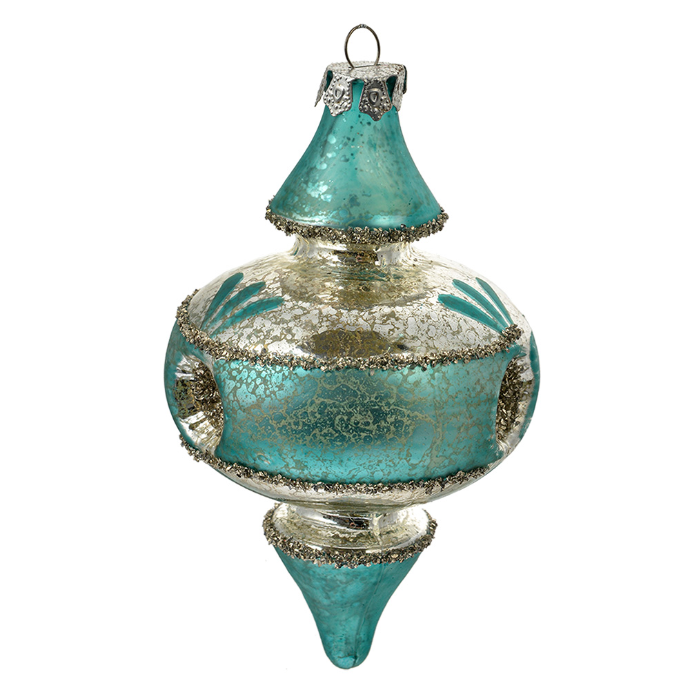 [6GL4716] Weihnachtsanhänger Blau Silberfarbig Ø 8x13 cm