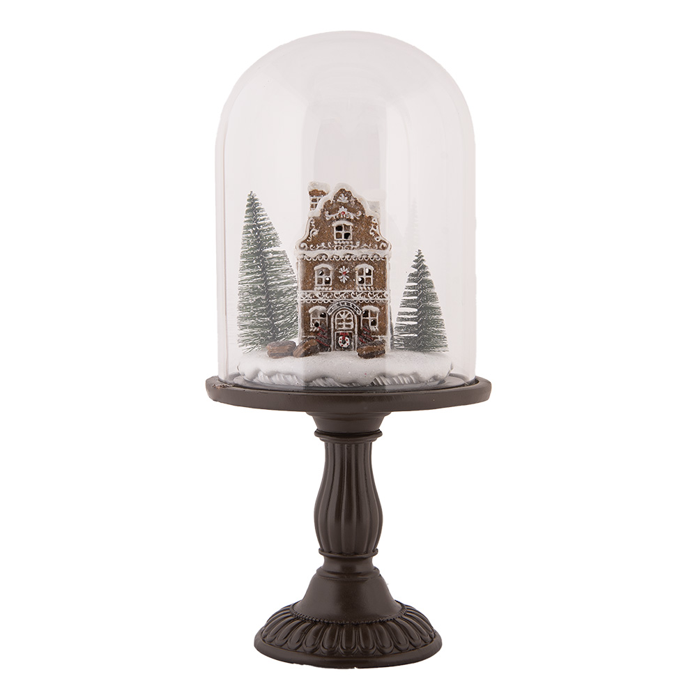 [6GL5190] Glass Cloche with decoration LED Brown Ø 17x36 cm / 2xAAA