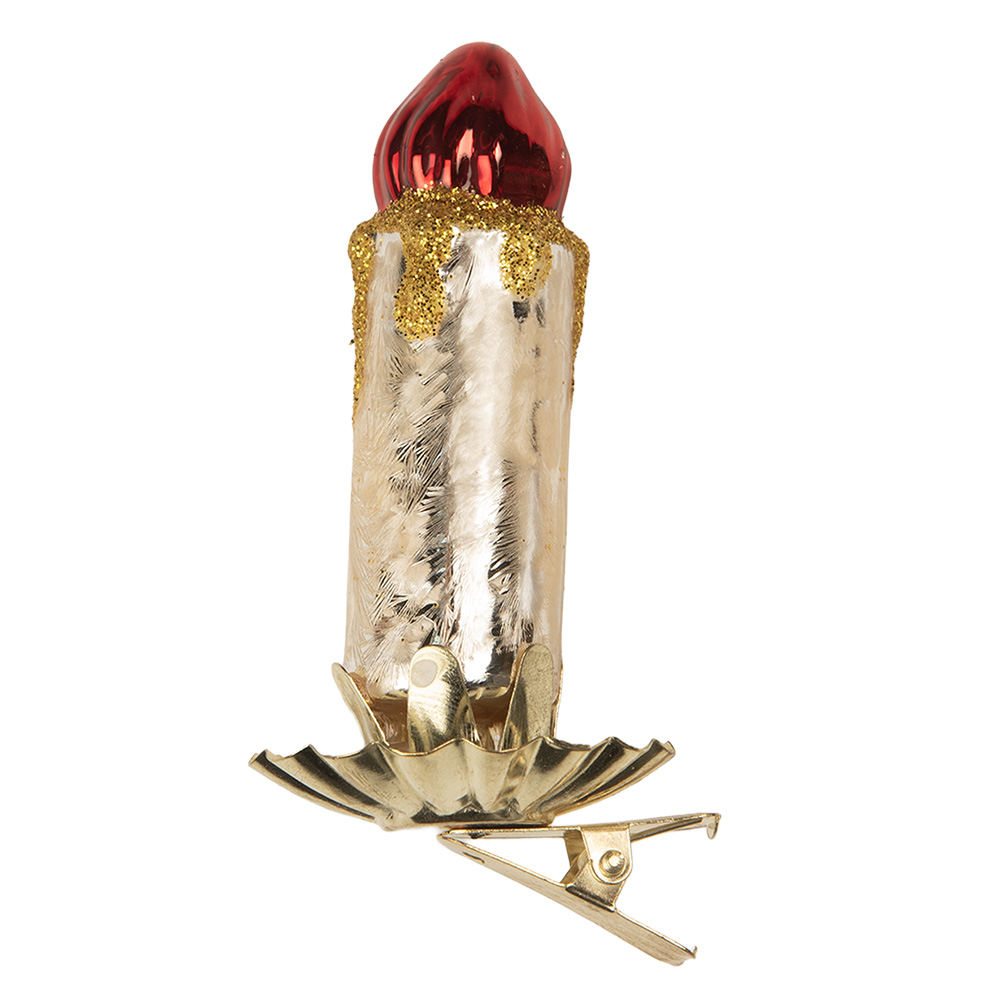 [6GL5312] Clip Weihnachtsornament Kerze Silberfarbig Rot 5x4x9 cm