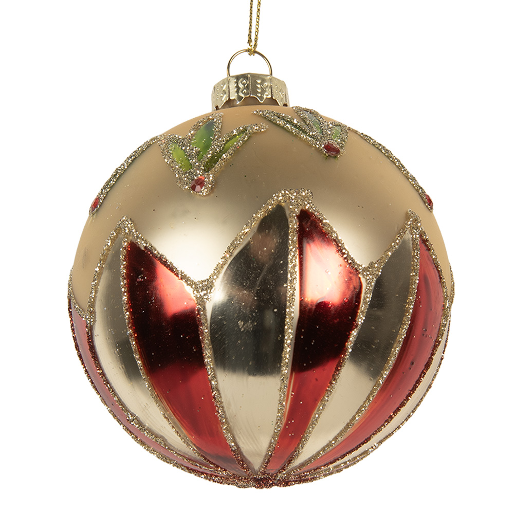 [6GL5316] Weihnachtskugel Goldfarbig Rot Ø 8x8 cm