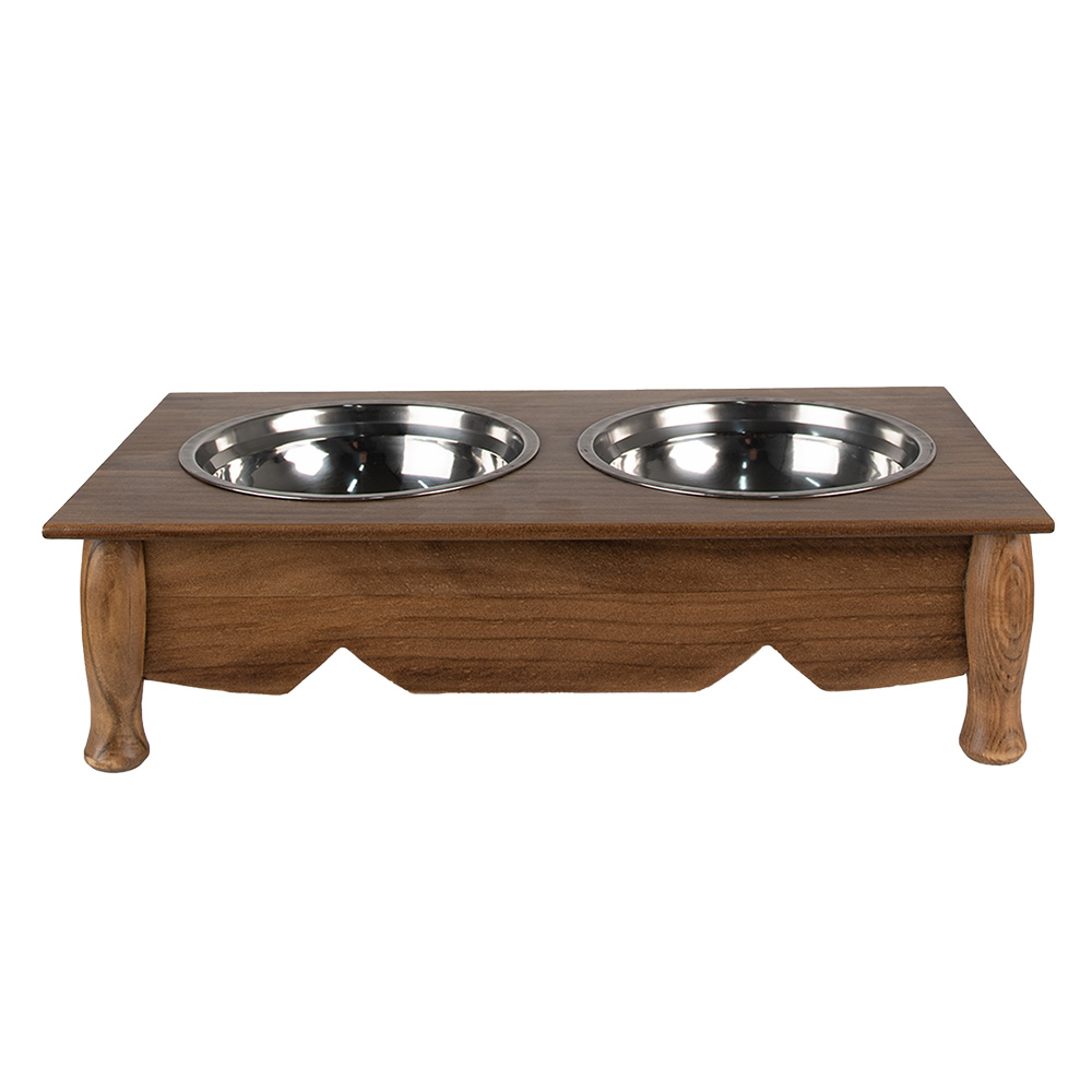 [6H0769CH] Food Bowl for Dog and Kat Brown 41x22x12 cm / 2x500 ml