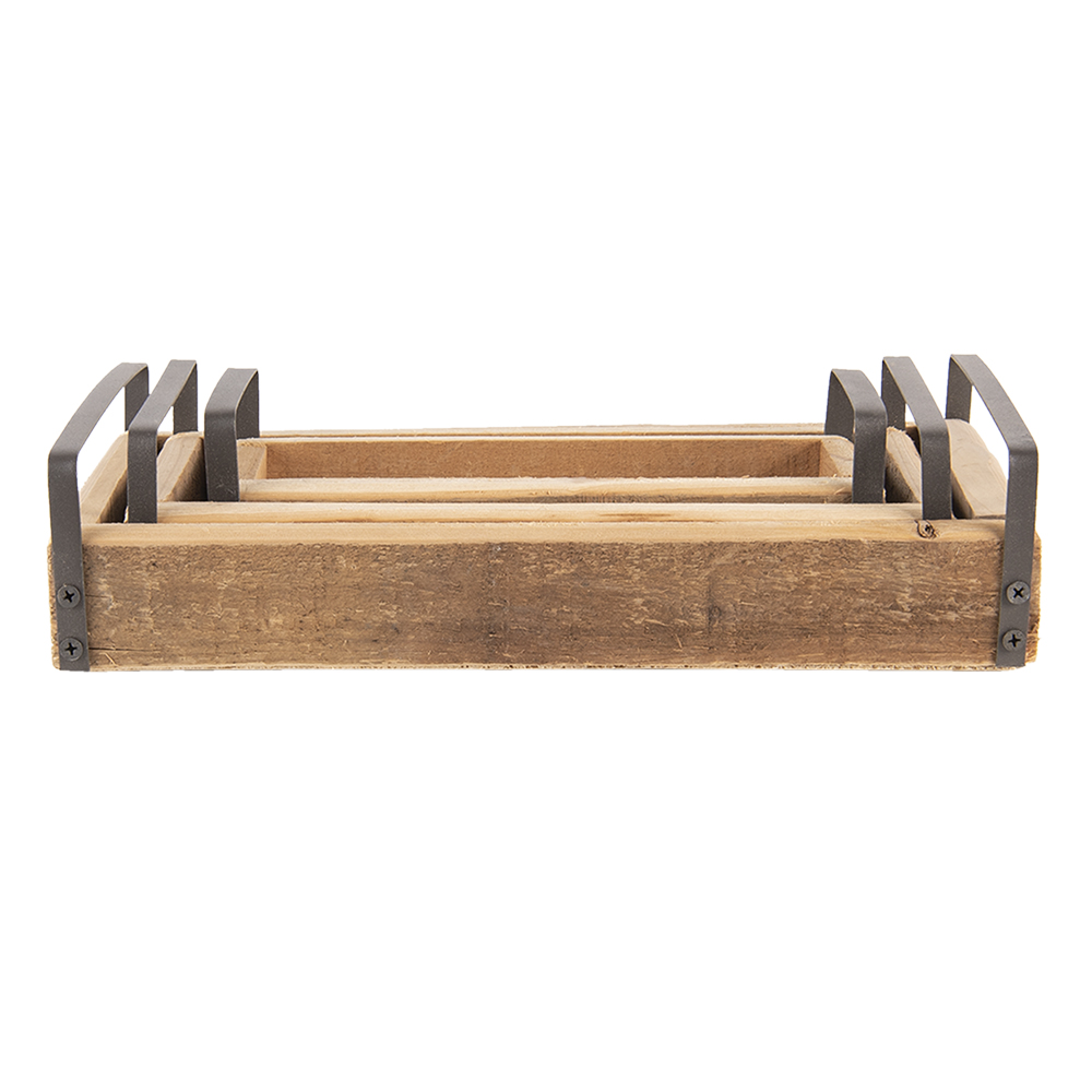 [6H2008] Dekoratives Tablett (3er Set) Braun 35x20x5 / 30x15x5 / 25x10x5 cm