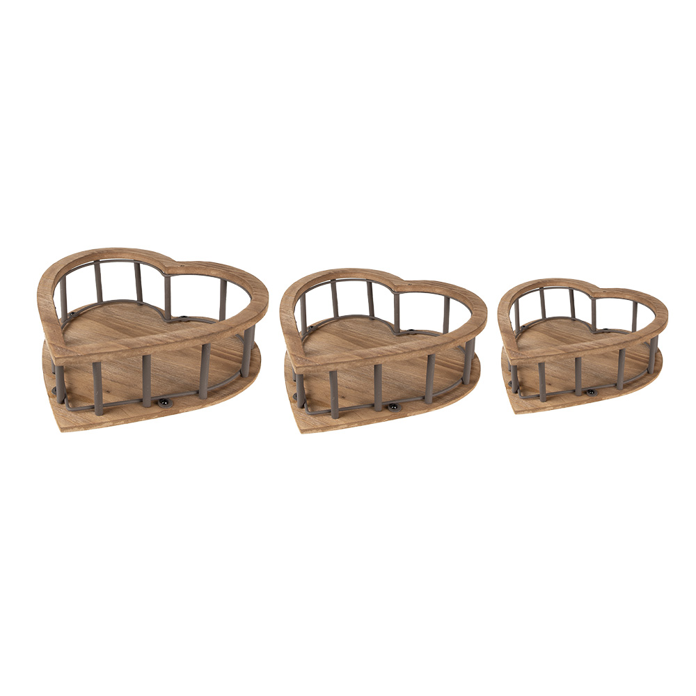 [6H2230] Storage Basket (set of 3) Heart Brown 33x33x10 / 26x26x9 / 20x20x8 cm