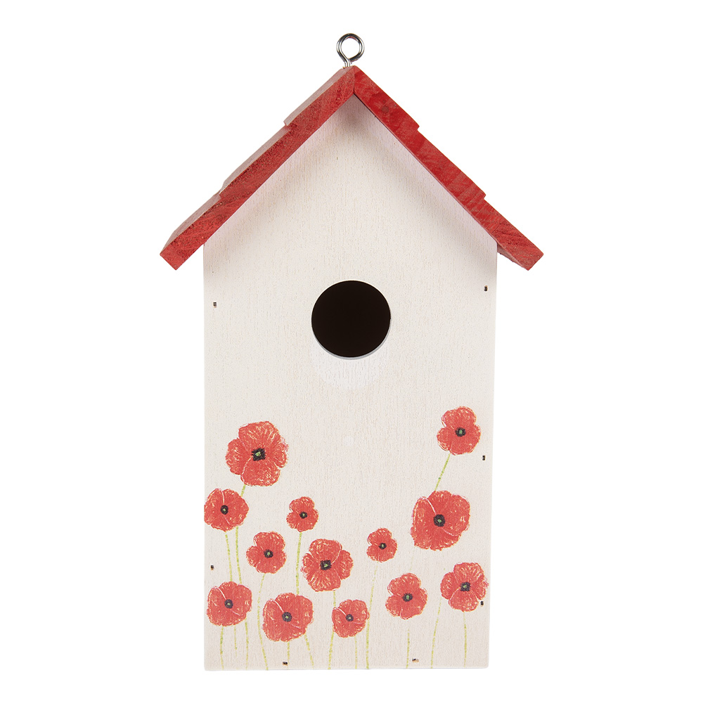 [6H2446] Birdhouse White Red 15x10x22 cm