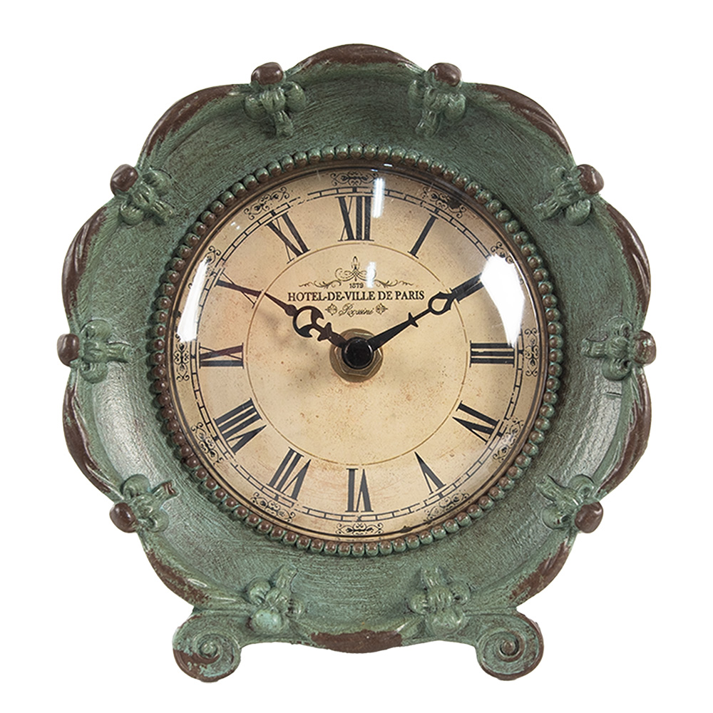 [6KL0821] Horloge de table Vert Beige 15x7x16 cm / 1xAA