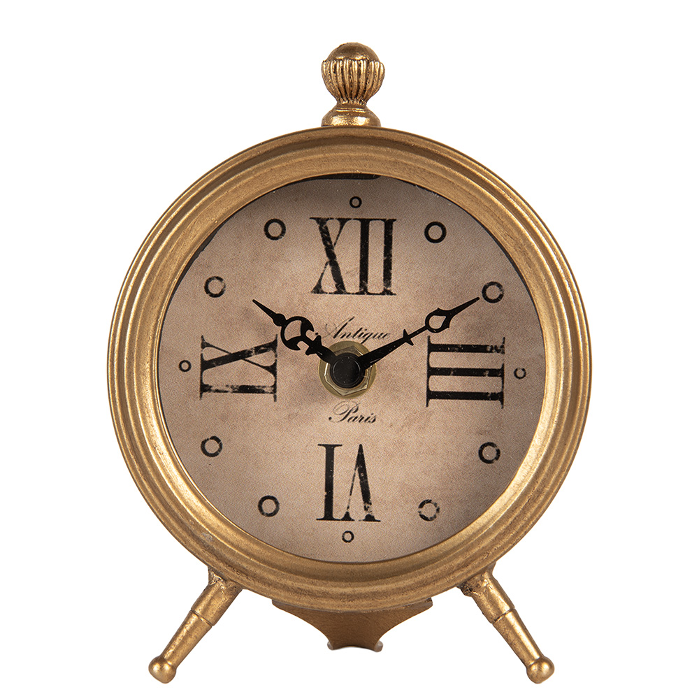 [6KL0837] Tischuhr Goldfarbig Beige 11x5x15 cm / 1xAA