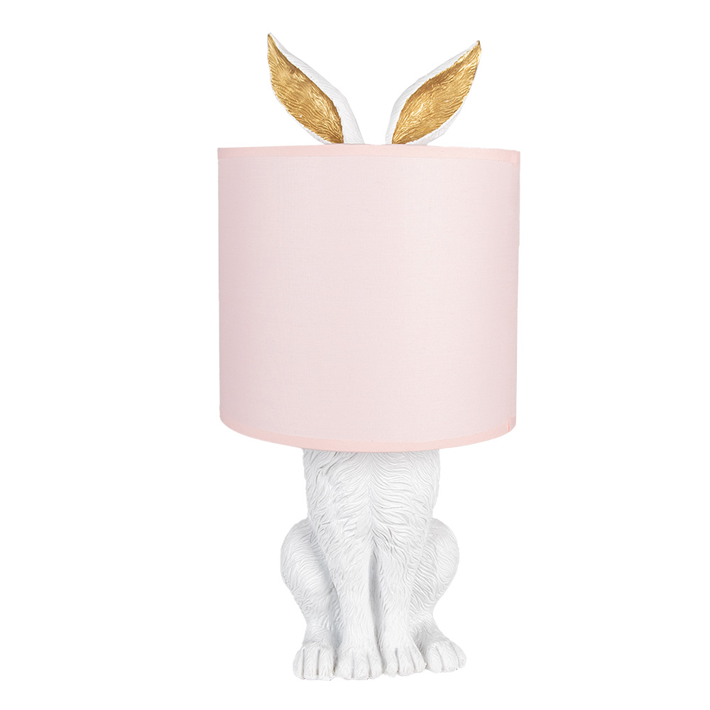 [6LMC0013WP] Tischlampe Kaninchen Weiß Rosa Ø 20x43 cm E27/max 1x60W