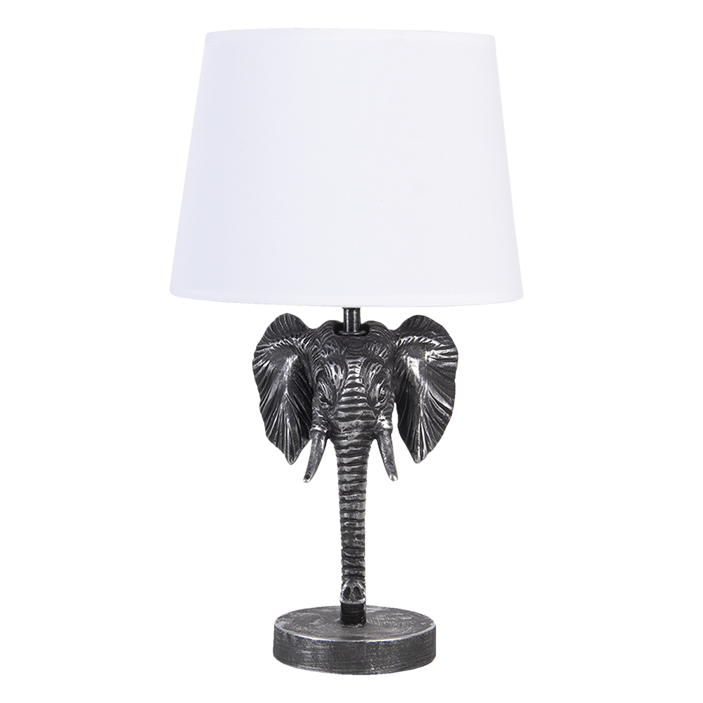 [6LMC0052] Tischlampe Elefant Schwarz, Weiß Ø 25x41 cm E27/max 1x60W