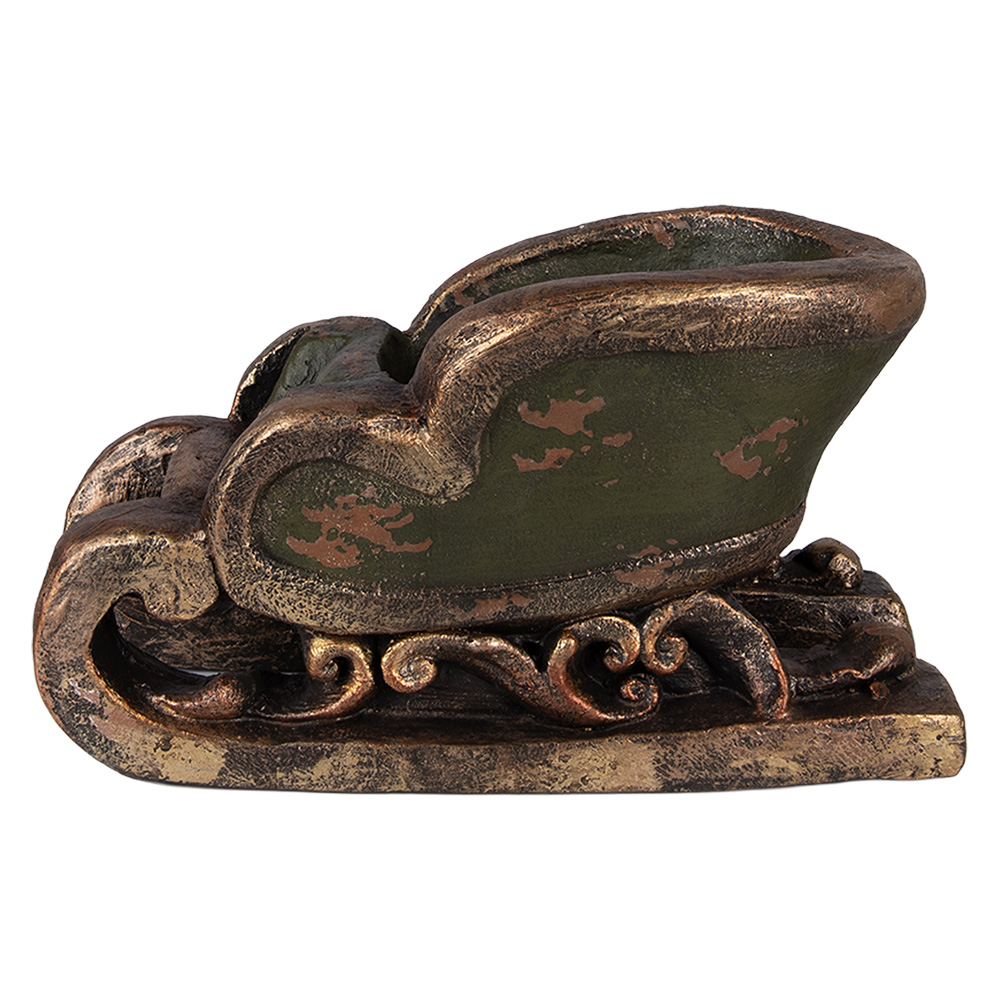 [6MG0130] Décoration de Noël Traîneau Vert Marron 35x23x21 cm
