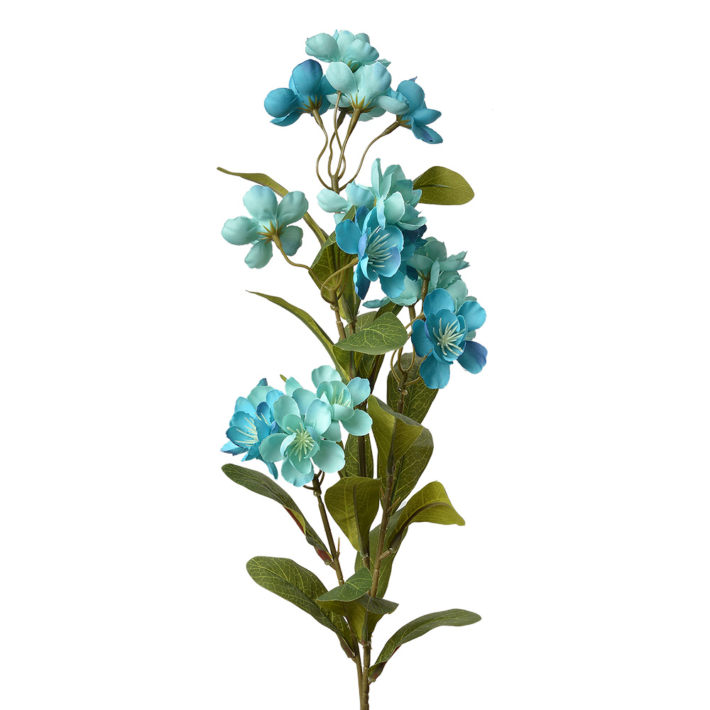[6PL0343BL] Decorative Artificial Branch with flowers Blue Green 18x10x70 cm