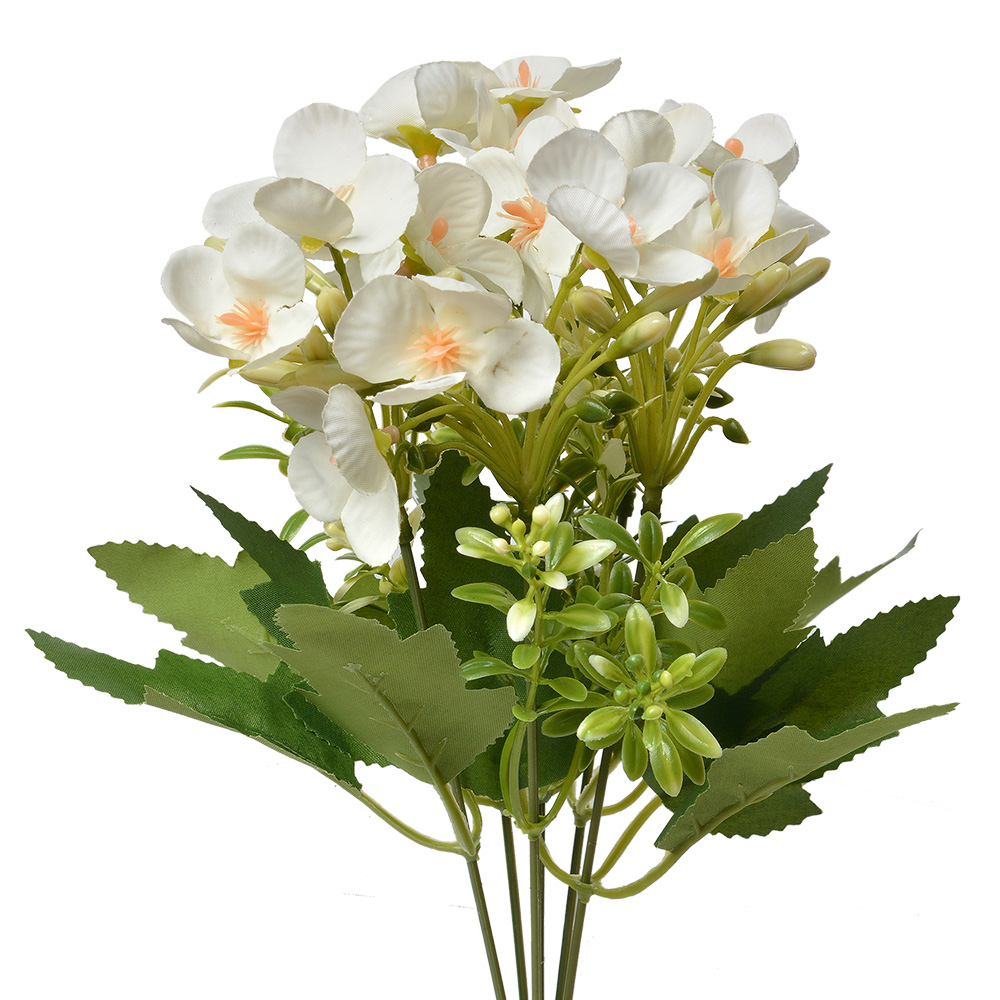 [6PL0363W] Decorative Artificial Branch with flowers White Green 15x15x30 cm