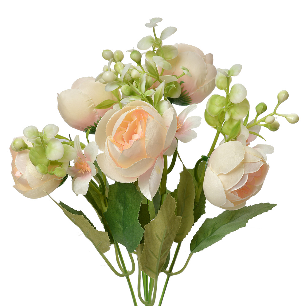 [6PL0368] Rami Artificiali Decorativi con fiori Arancio Verde 15x13x33 cm