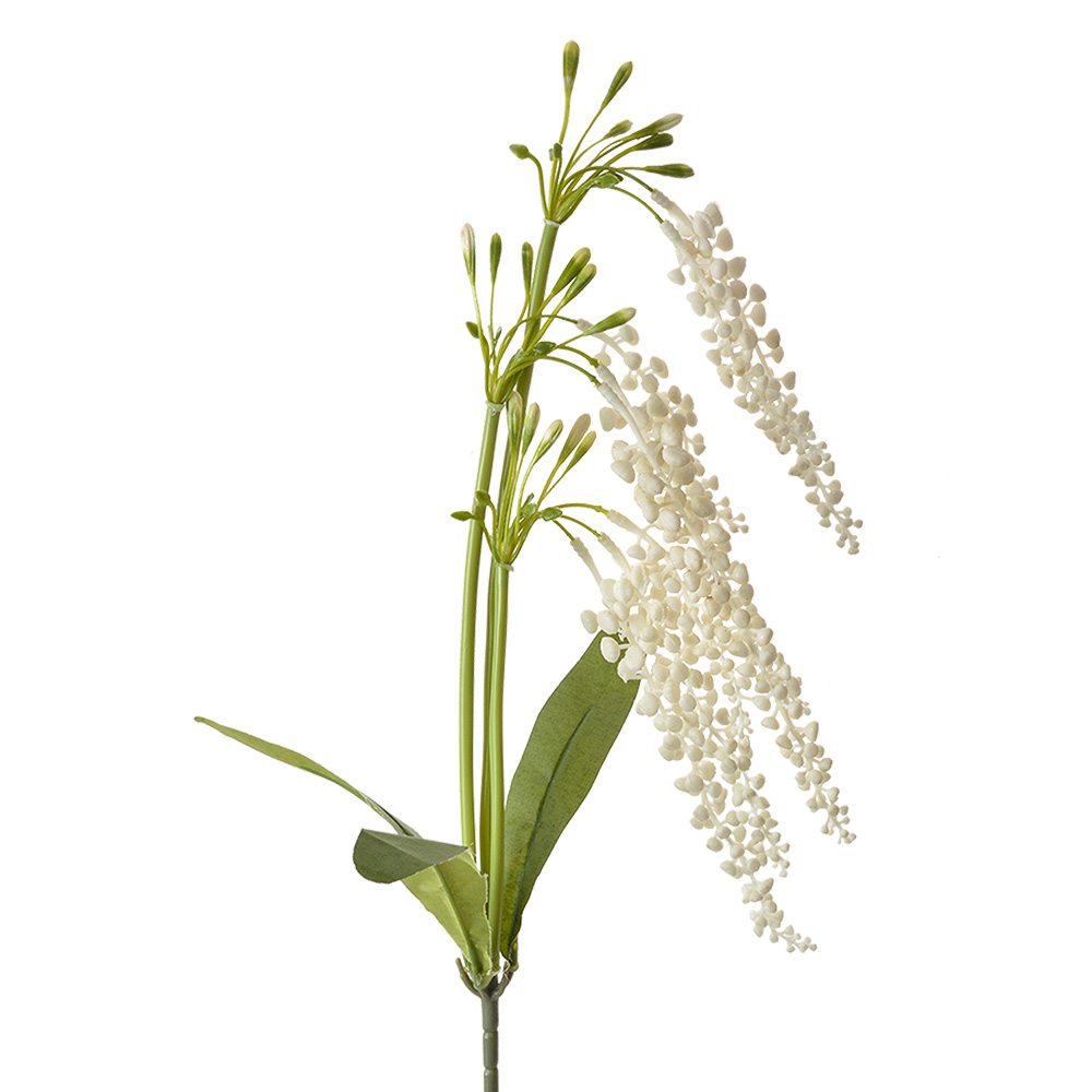 [6PL0383W] Decorative Artificial Branch with flowers White Green 14x10x82 cm