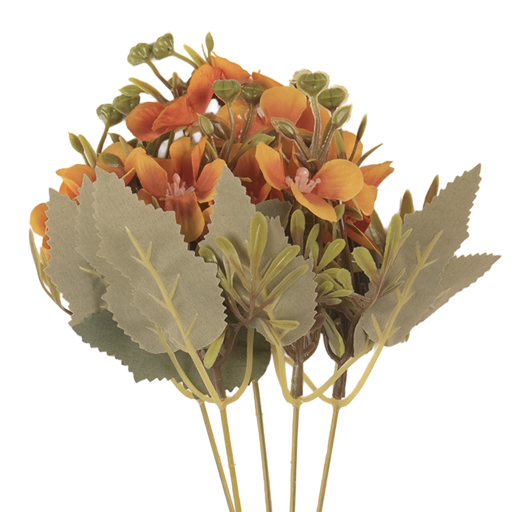 [6PL0402O] Deko Ast mit Blumen Orange Grün 10x10x32 cm