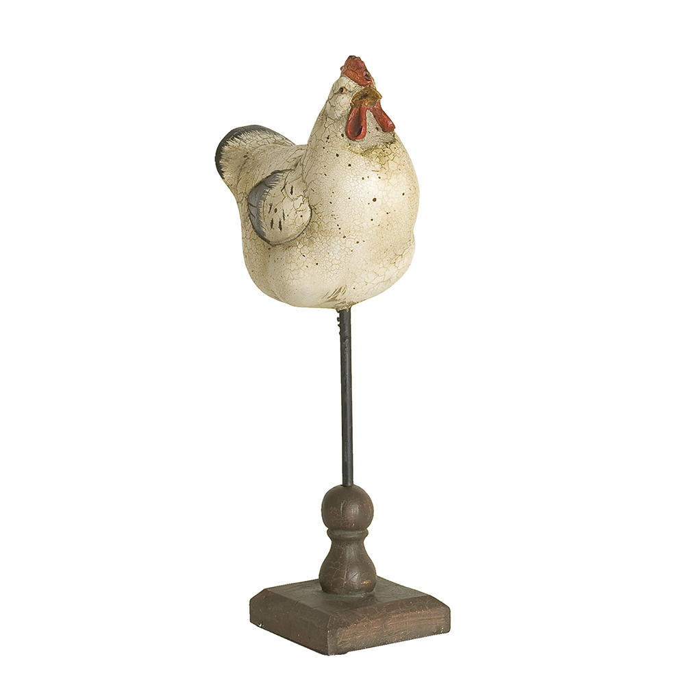[6PR0147] Image de décoration Poule Crème 13x8x32 cm
