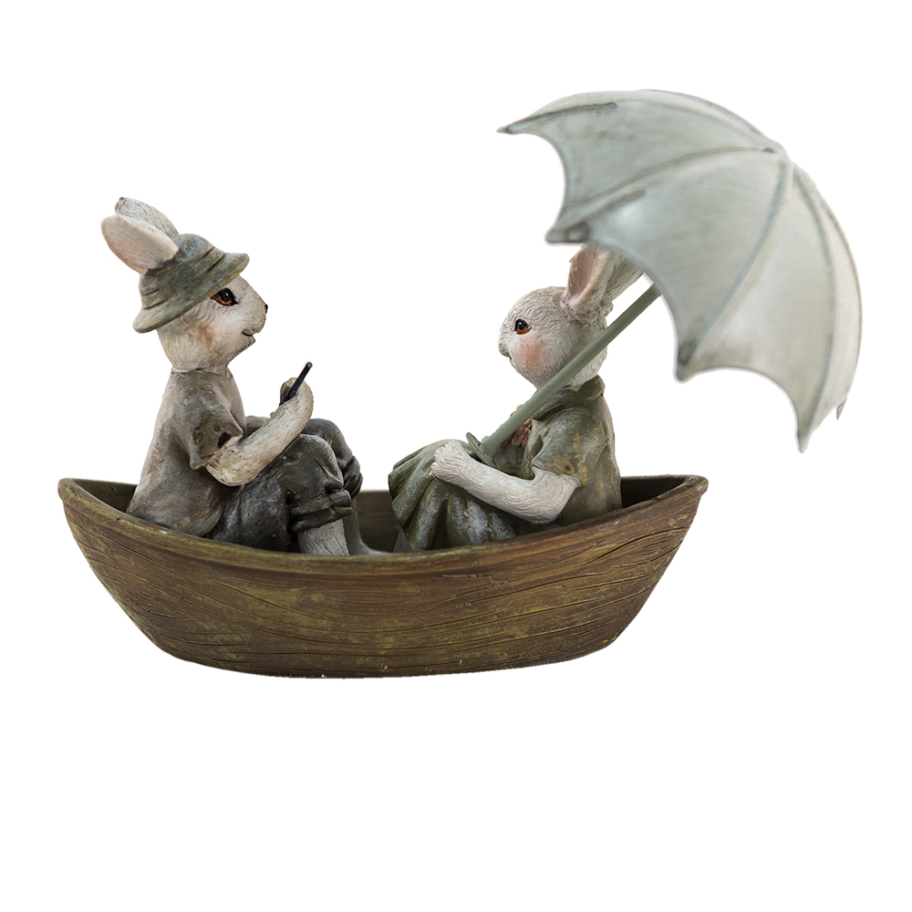 [6PR3534] Deko Kaninchen Grün, Braun, Beige 14x10x12 cm