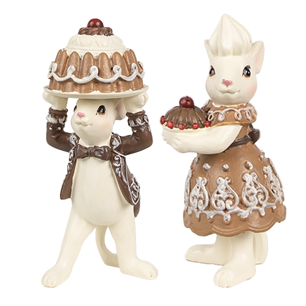 [6PR3904GG] Decoration Statue Mouse (set 2) Brown, Beige 5x5x11 / 5x5x10 cm