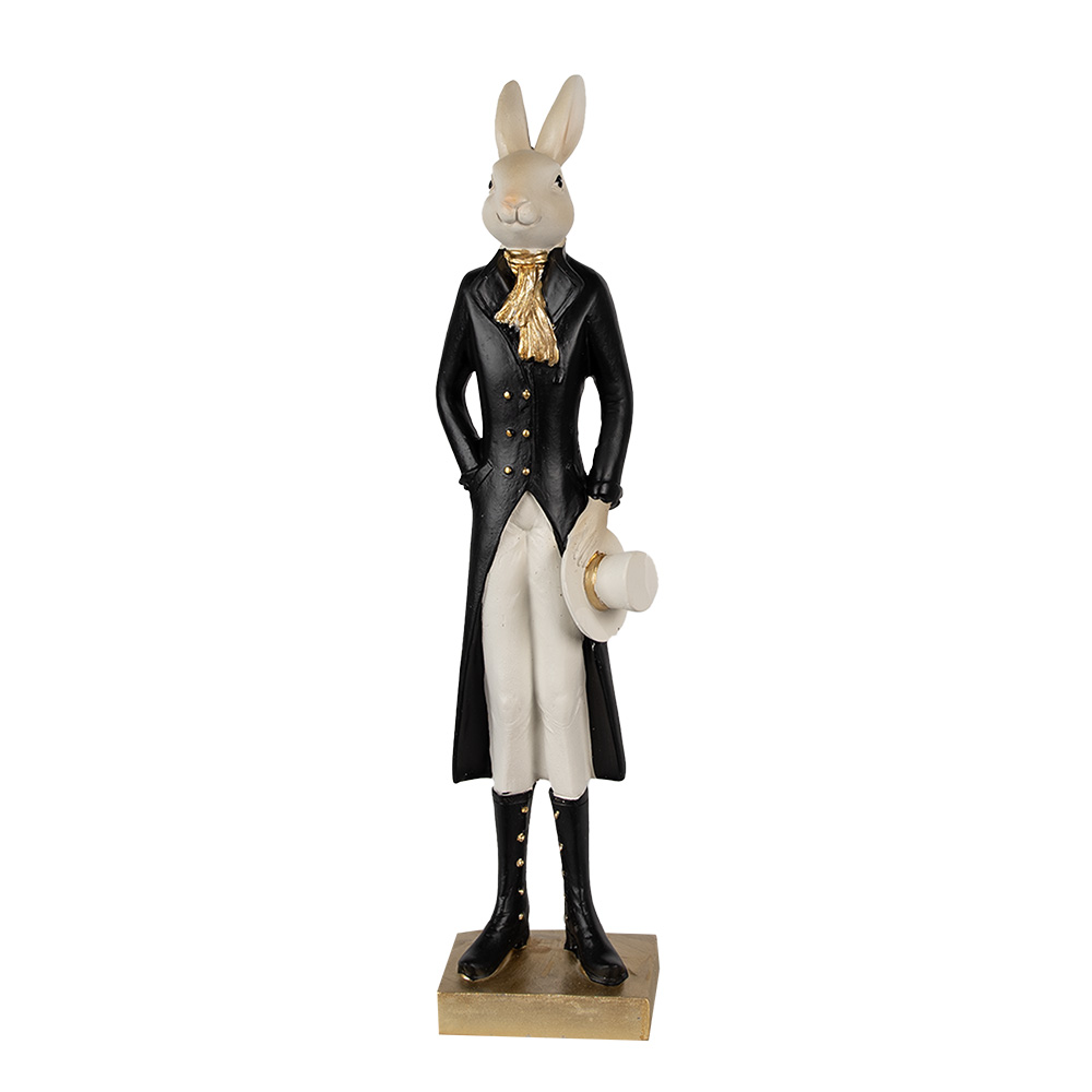[6PR4004] Decoration Statue Rabbit Beige Black, White 9x7x34 cm