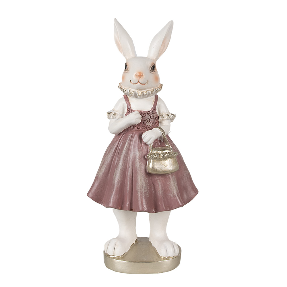 [6PR4059] Deko Kaninchen Weiß Rosa 12x10x27 cm