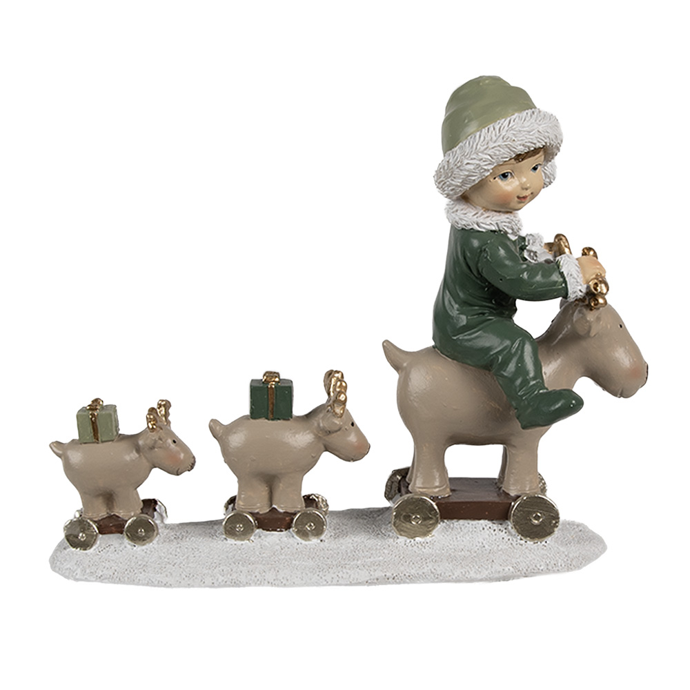 [6PR4188] Décoration enfant sur cerf Beige Vert 17x8x14 cm