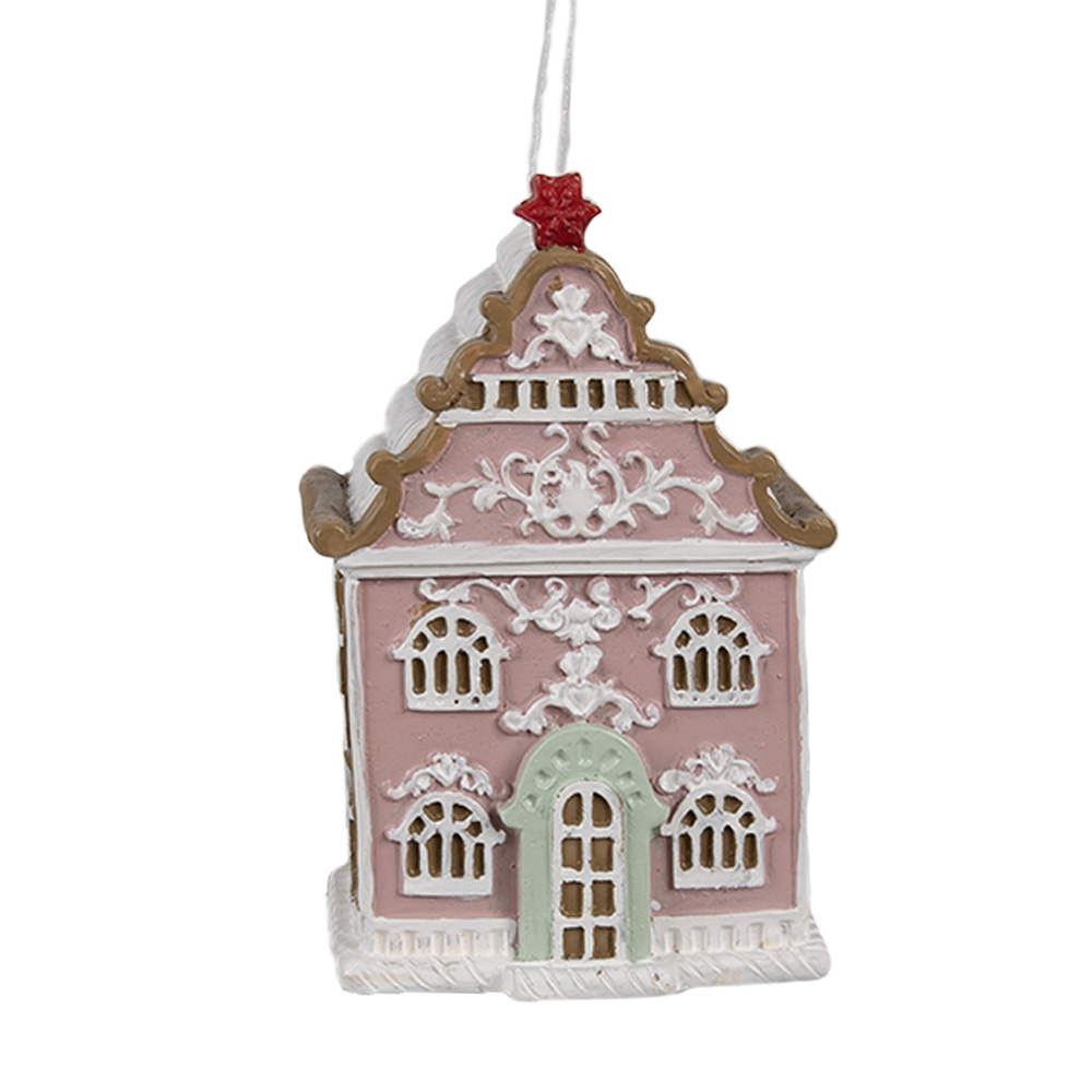 [6PR4215] Ciondolo di decorazione di una casetta Rosa Bianco 6x4x9 cm