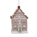 Dekoration Anhänger Haus Rosa Weiß 6x4x9 cm