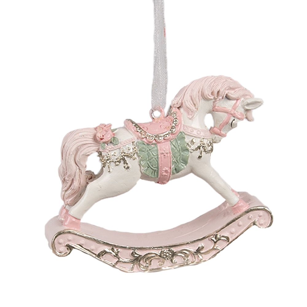 [6PR4224] Decorative Hanger Rocking Horse Pink 8x2x7 cm