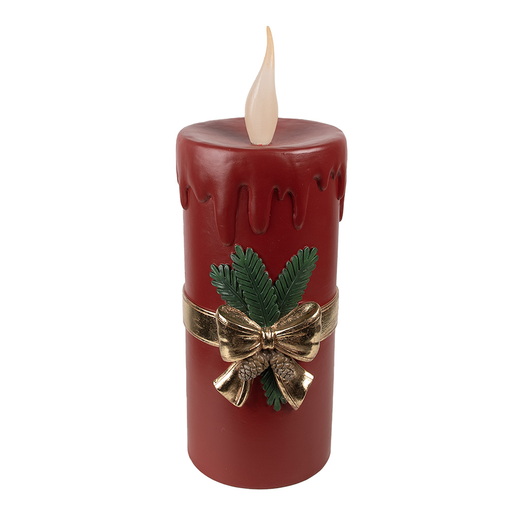 [6PR4238] Deko Kerze mit LED Rot Goldfarbig 17x18x44 cm / 3xAA