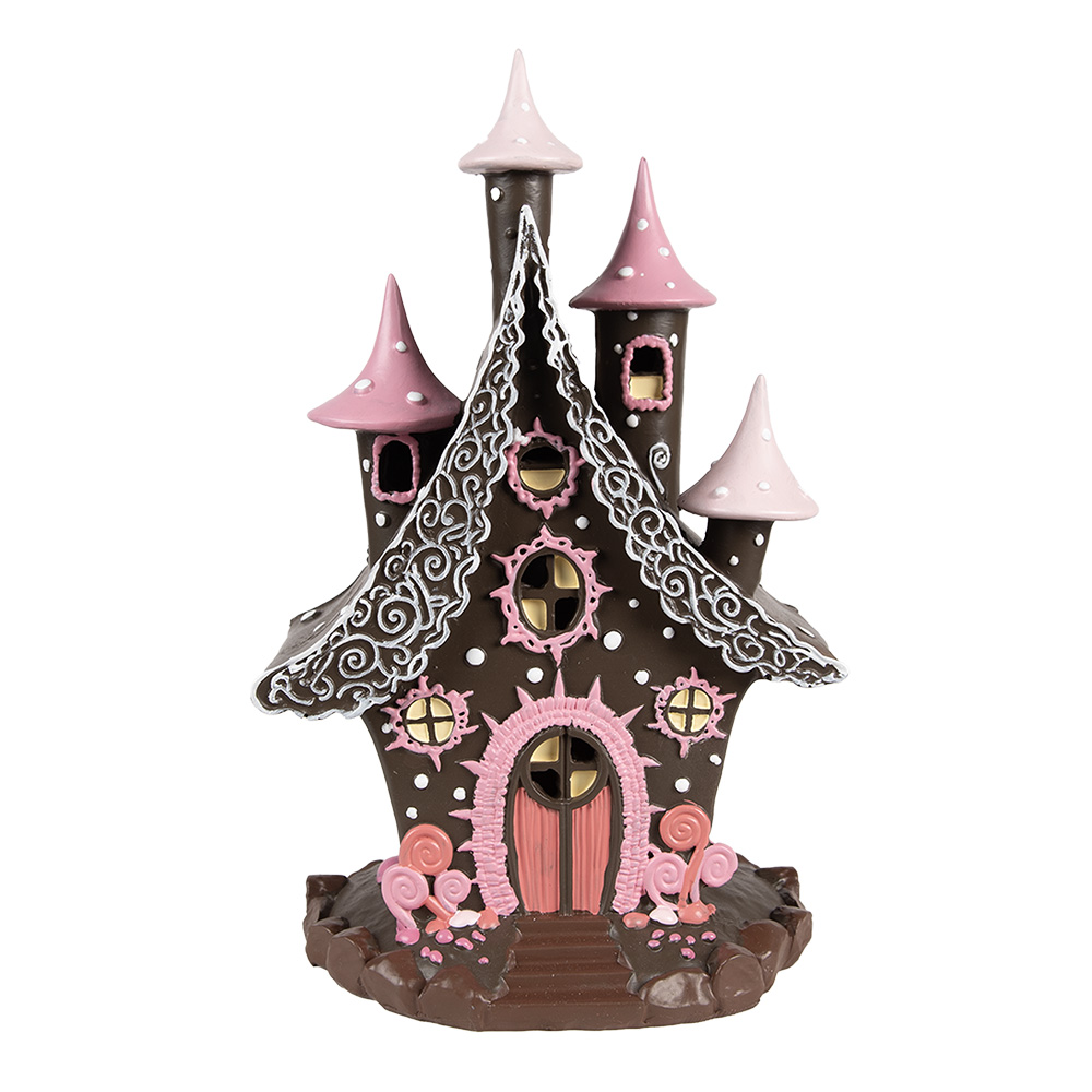 [6PR4240] Decoration house with LED Brown Pink 16x13x26 cm / 3xAA