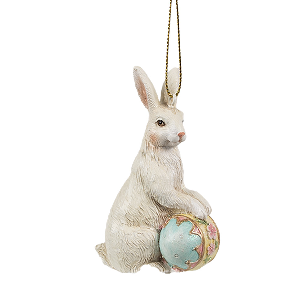 [6PR4396] Anhänger Kaninchen Beige Blau 6x3x9 cm