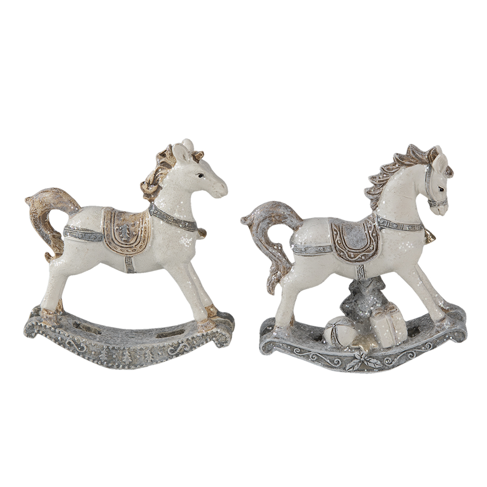 [6PR4659] Pendentif de décoration (set de 2) cheval à bascule Blanc Gris 7x2x8 cm
