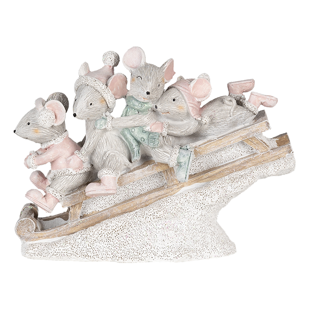 [6PR4709] Decoratie muizen op slee 15x5x11 cm