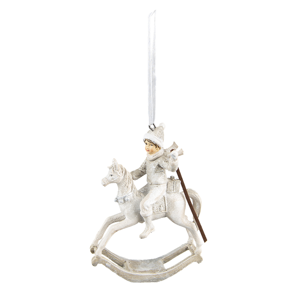 Decoratie kind op hobbelpaard 14x7x20 cm