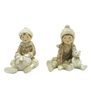 Weihnachtsdekoration Bild 2er Set Kinder Beige Goldfarbig 7x7x9 cm