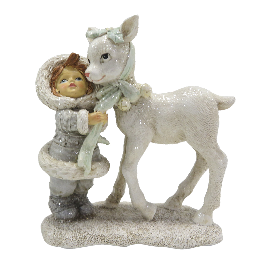 Decoratie kind met hert 12x6x13 cm