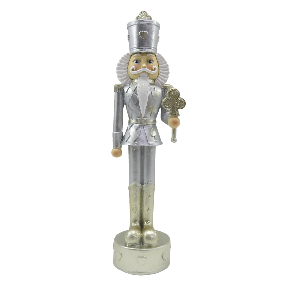 [6PR4839] Weihnachtsdeko Standbild Nussknacker Silberfarbig 6x6x24 cm