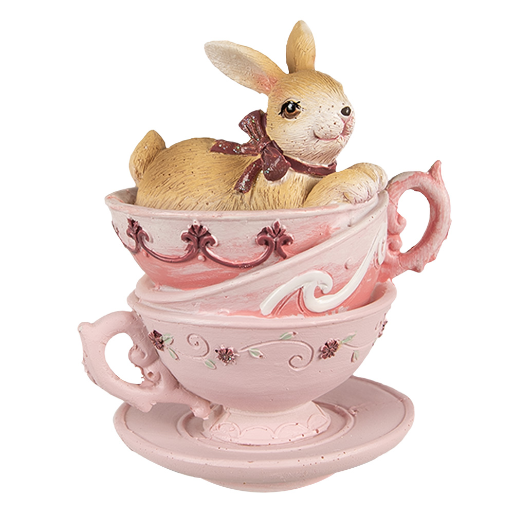 [6PR4985] Decoration Statue Rabbit Brown Pink 9x7x10 cm